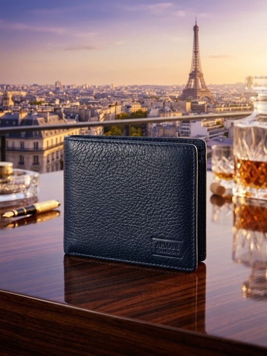 Armani Collezioni Other - Authentic Armani Collezioni Men's Midnight Blue Grained Leather Bi-Fold Wallet